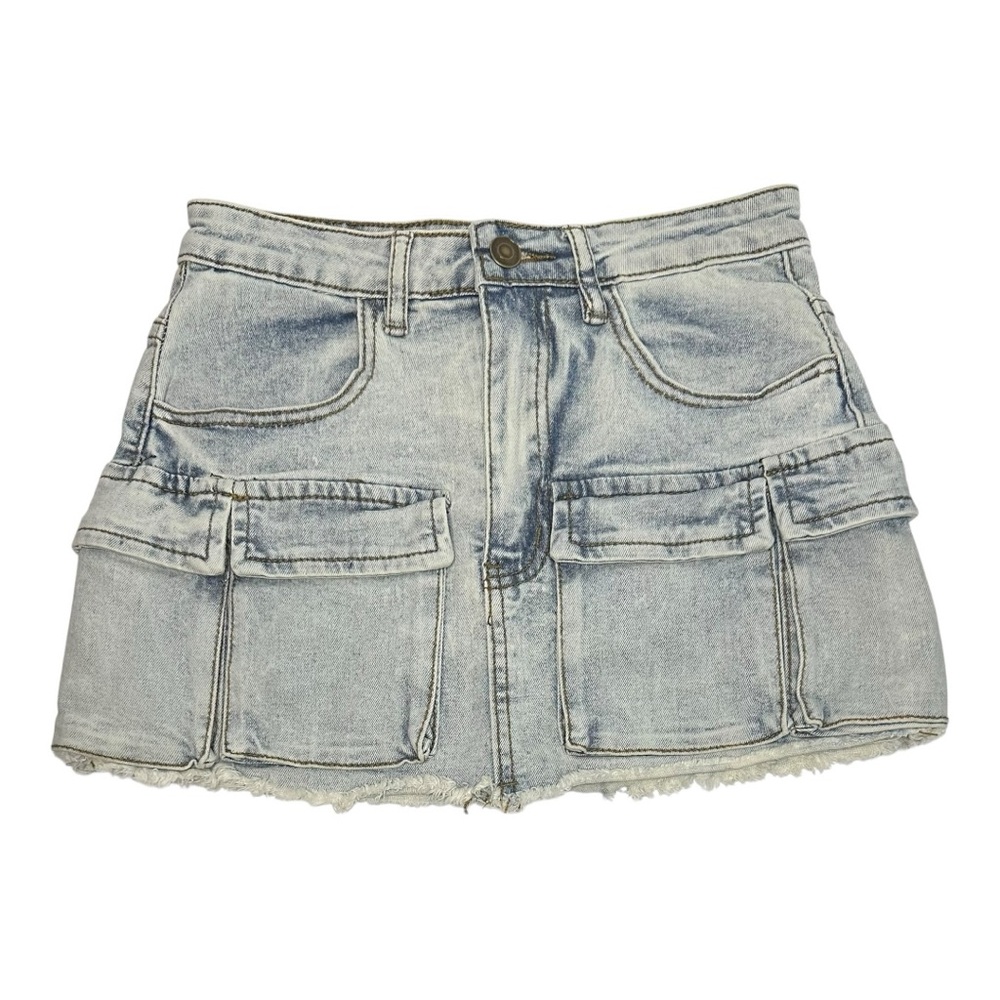 Fashion Nova Push Start Cargo Denim Mini Skirt - Light Wash Size XS‎